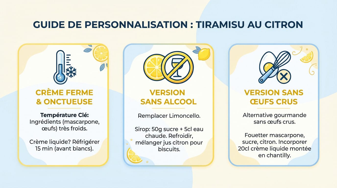 Guide de personnalisation pour un tiramisu au citron réussi avec variantes sans alcool et sans œufs