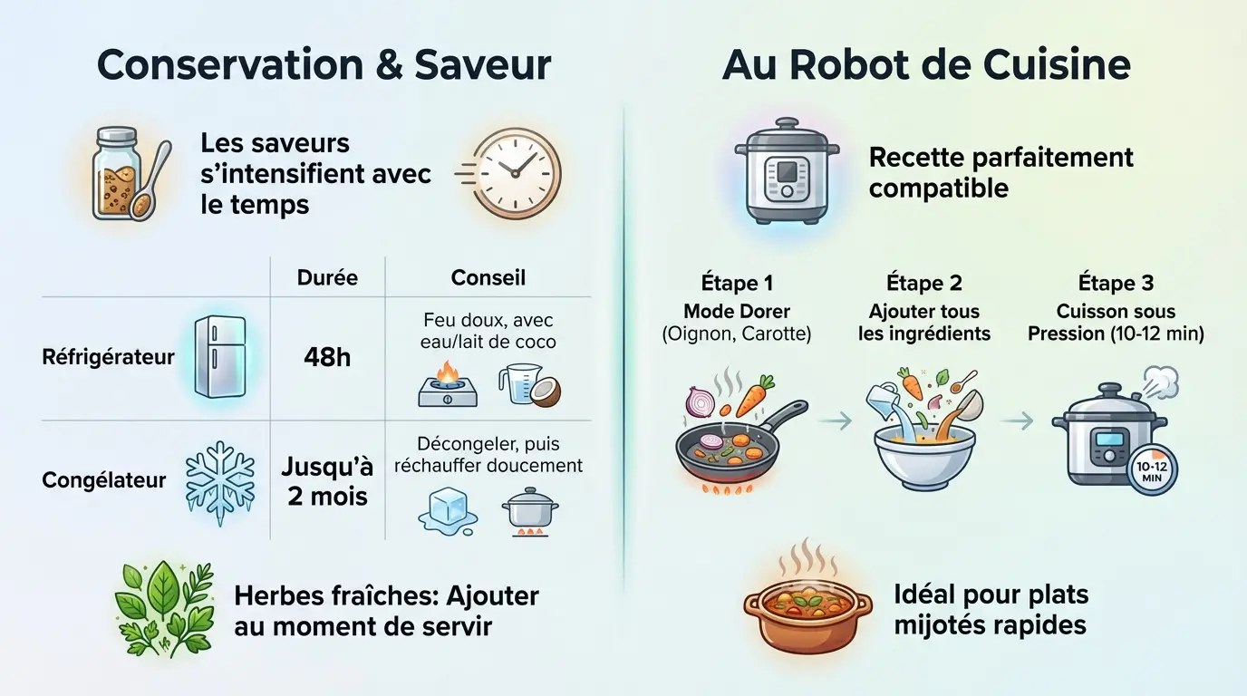 Infographie sur la conservation du curry de lentilles et son adaptation au robot culinaire