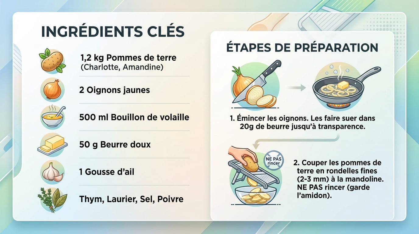 Infographie détaillant les ingrédients et les étapes de préparation des pommes boulangères