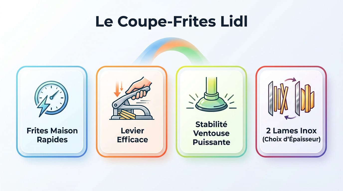 Infographie présentant le fonctionnement du coupe-frites Lidl