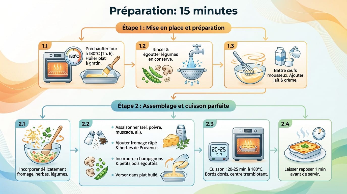 Infographie étape par étape pour réussir une omelette au four moelleuse et rapide