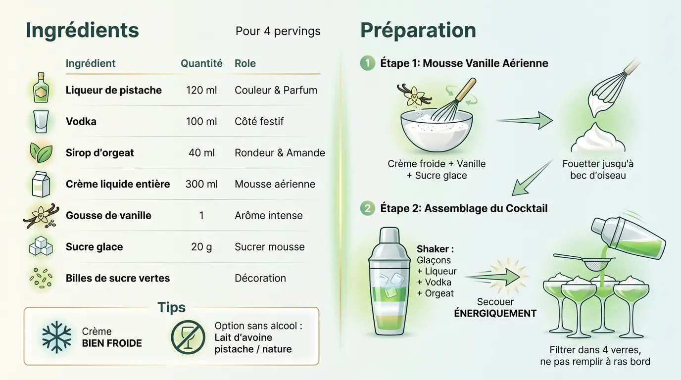 Infographie de la recette du cocktail lutin magique avec ses ingrédients et étapes