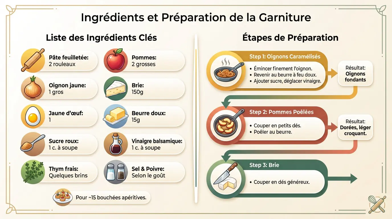 Ingrédients frais pour garniture feuilletés pommes brie oignon