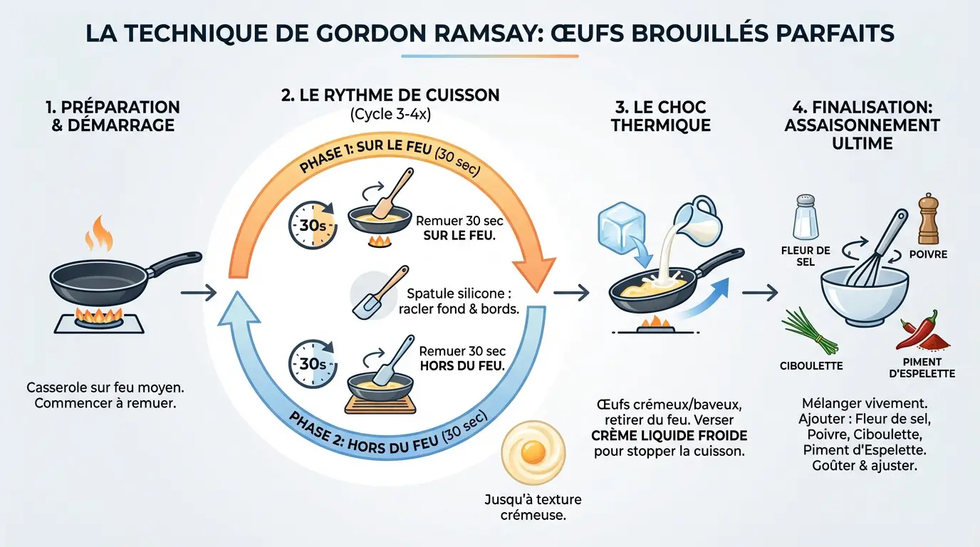 Technique de cuisson des œufs brouillés crémeux façon Gordon Ramsay