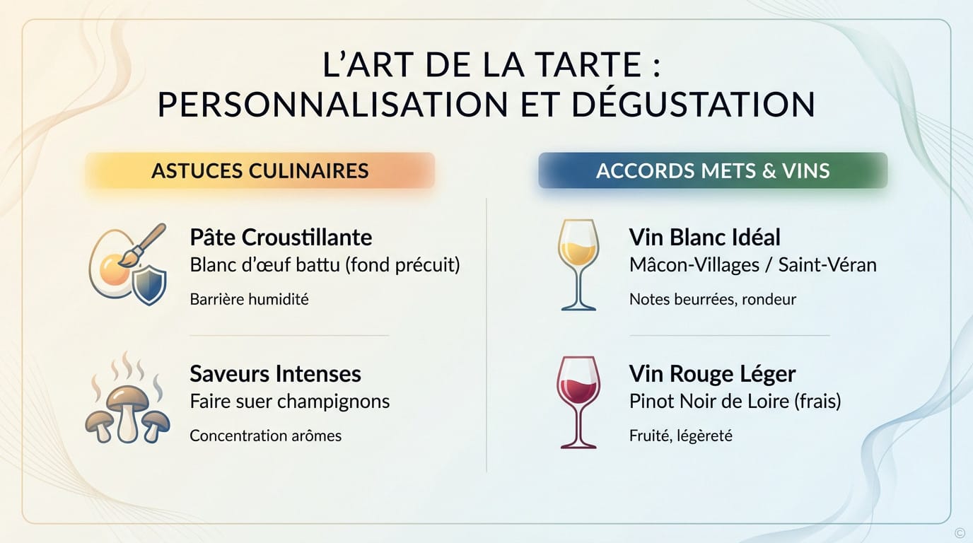 Tarte aux champignons rustique avec pâte brisée dorée et garniture crémeuse