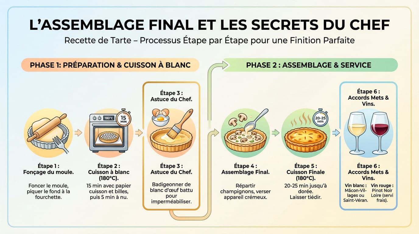 Tarte aux champignons rustique et sa pâte brisée maison croustillante prête à être dégustée