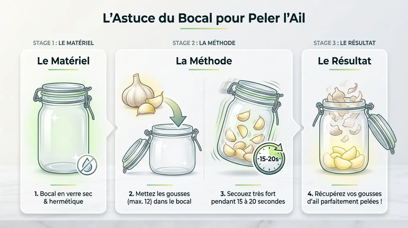 Technique rapide pour éplucher l'ail avec un simple bocal en verre