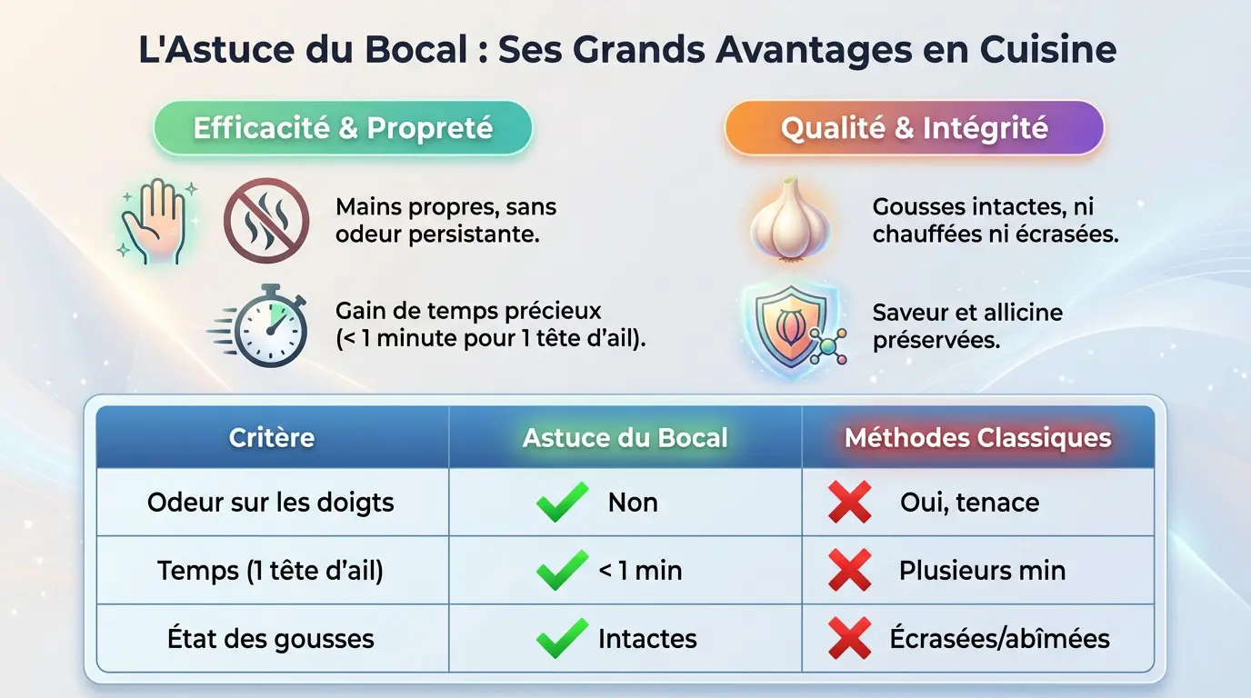Bocal en verre contenant des gousses d'ail fraîchement épluchées par friction
