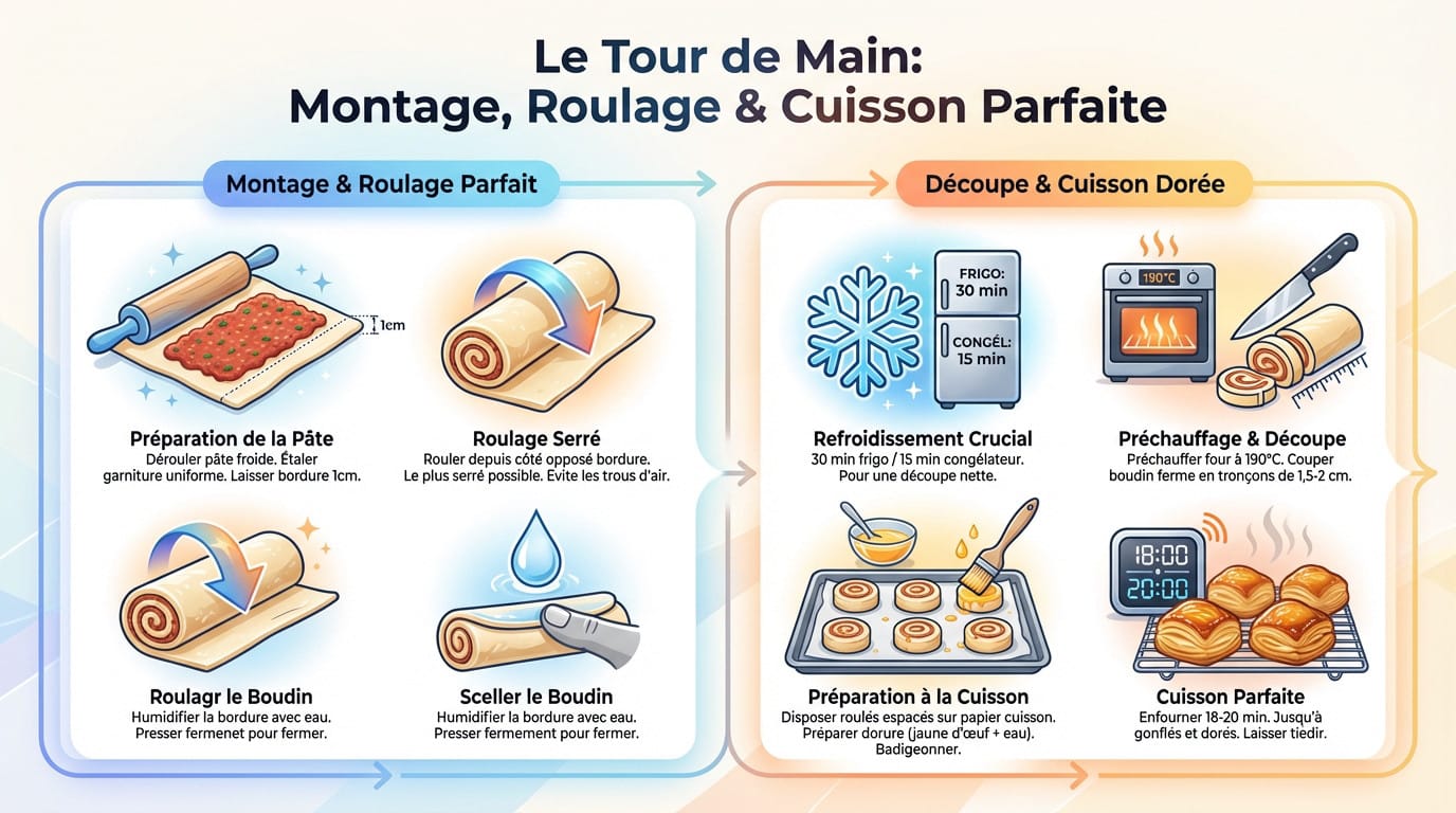 Roulés feuilletés au fromage bleu et noix prêts à être enfournés