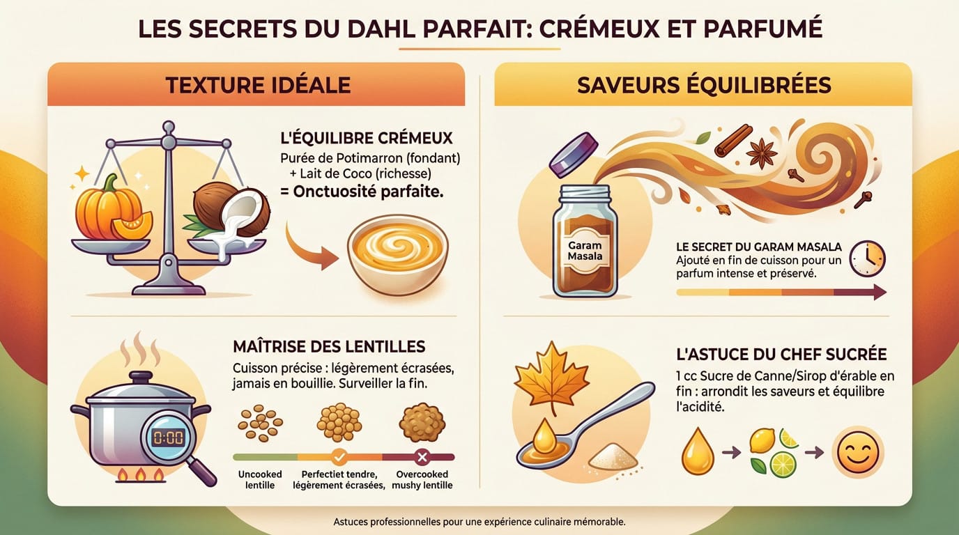 Dahl de lentilles corail et potimarron onctueux servi dans un bol