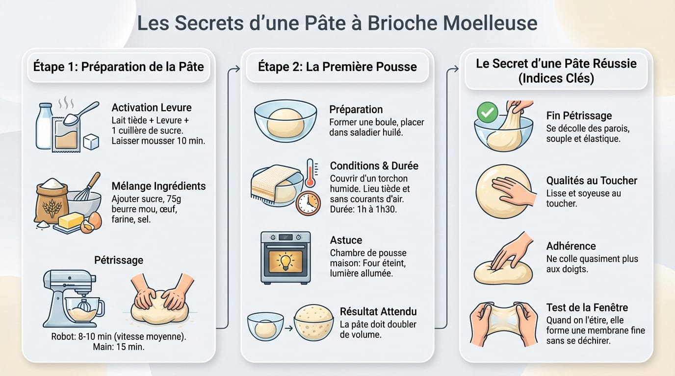 Pâte à brioche crue bien levée dans un bol pour des cinnamon rolls moelleux