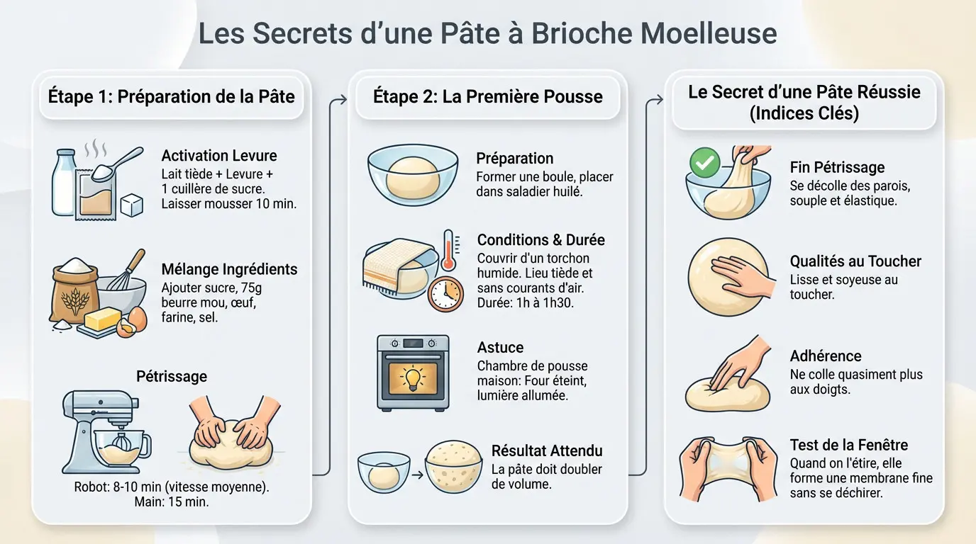 Pâte à brioche crue bien levée dans un bol pour des cinnamon rolls moelleux