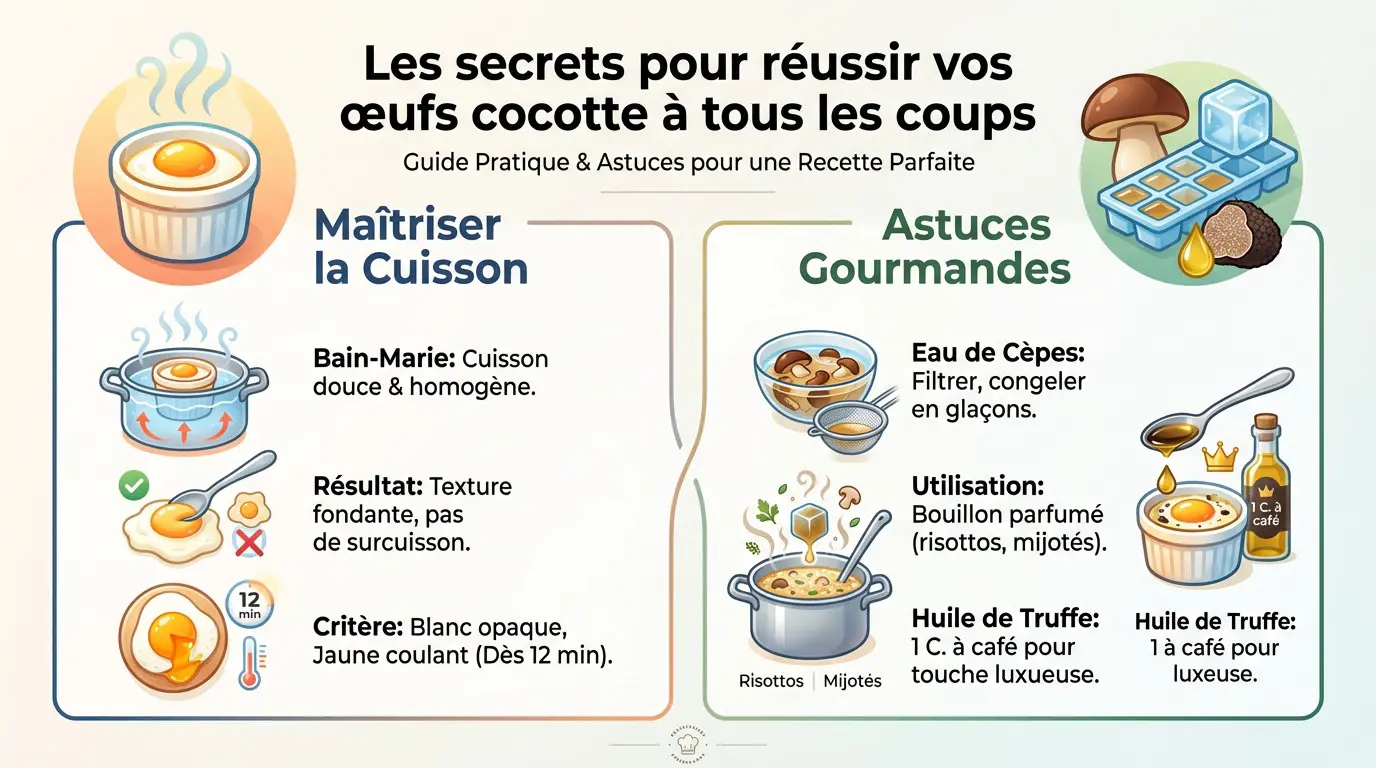 Cuisson parfaite d'œufs cocotte aux cèpes avec un jaune coulant