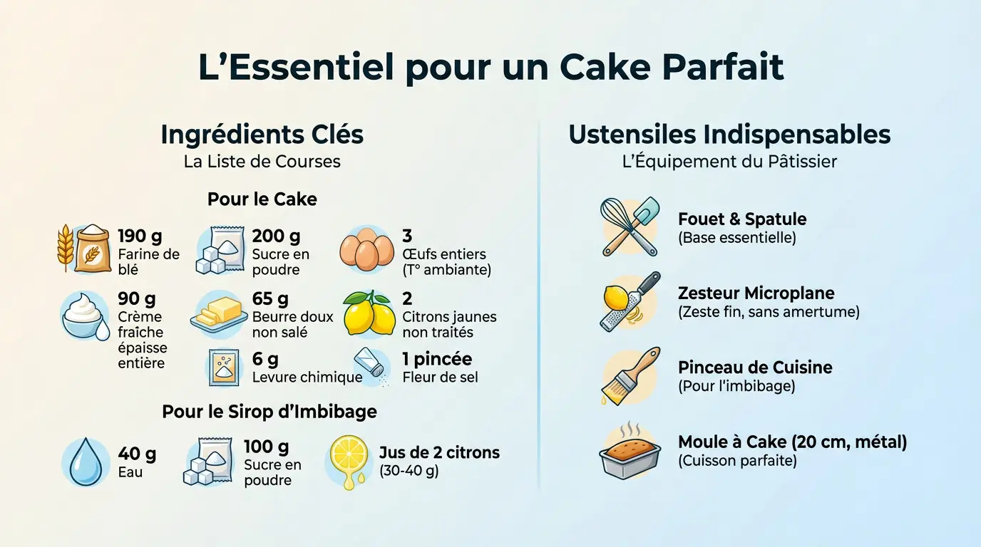Ingrédients essentiels pour le cake au citron Pierre Hermé
