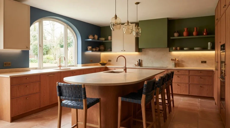 Cuisine moderne avec îlot central en bois clair