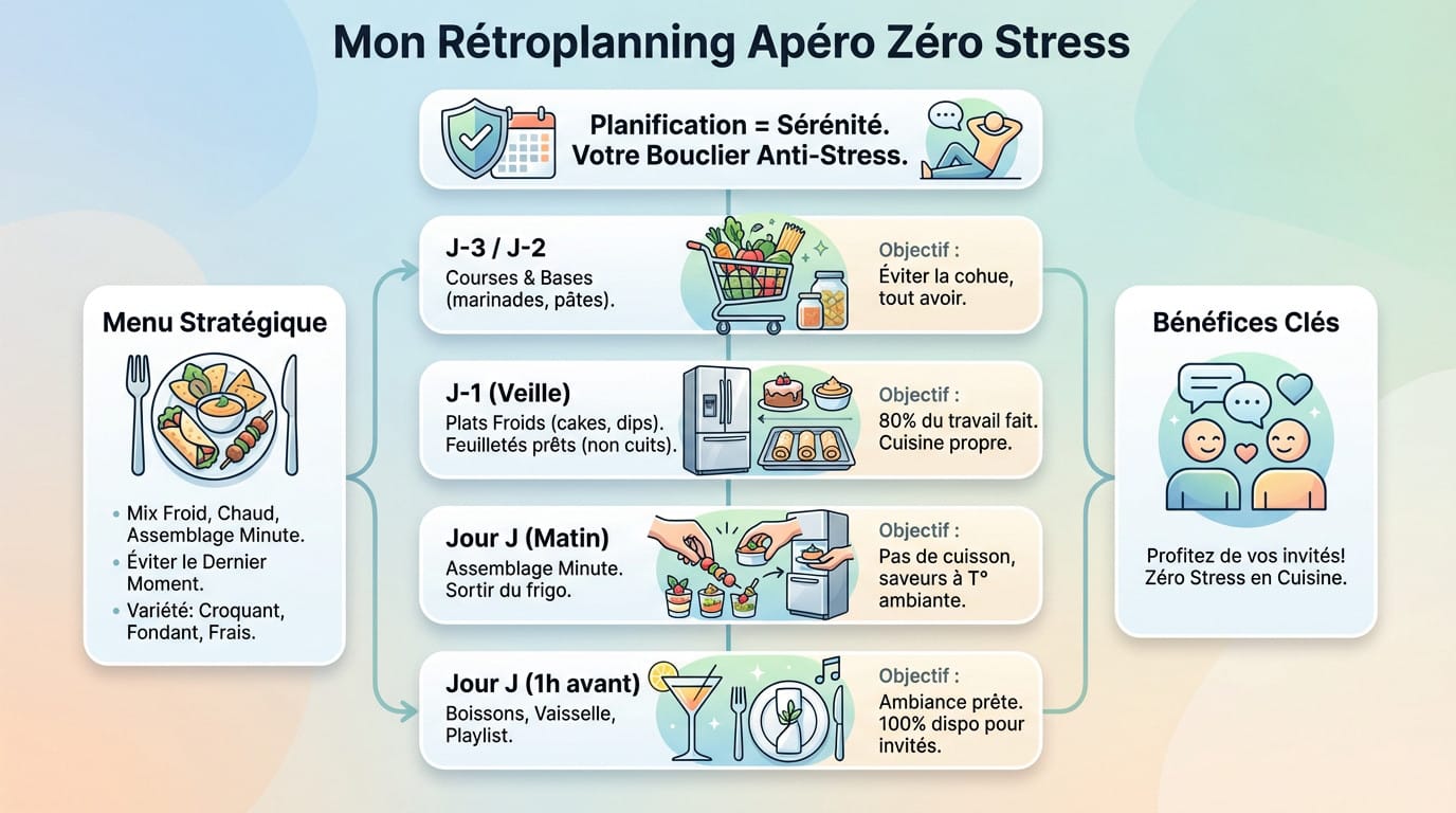 Exemple de rétroplanning pour organiser un apéritif dînatoire sans stress