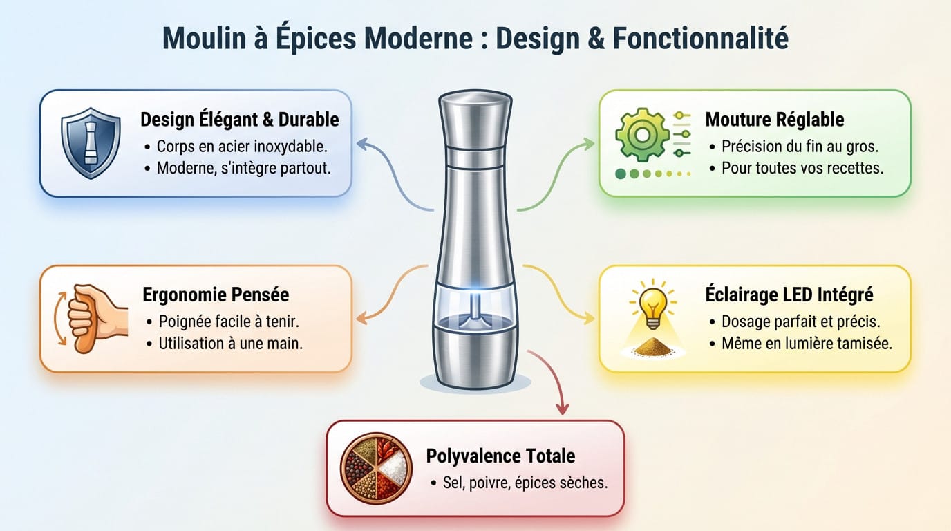 Moulin électrique Tristar en acier inoxydable avec éclairage LED