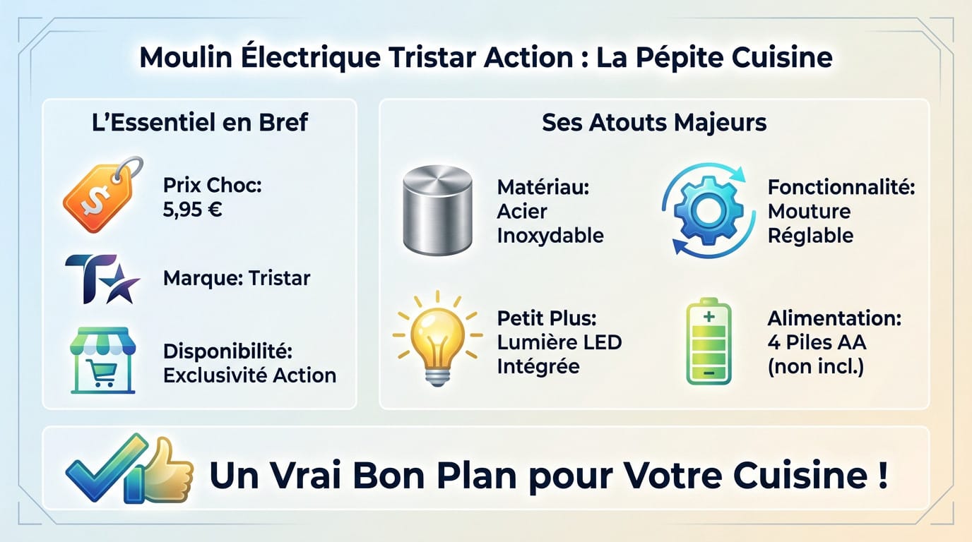Moulin électrique sel et poivre Tristar en acier inoxydable vendu chez Action
