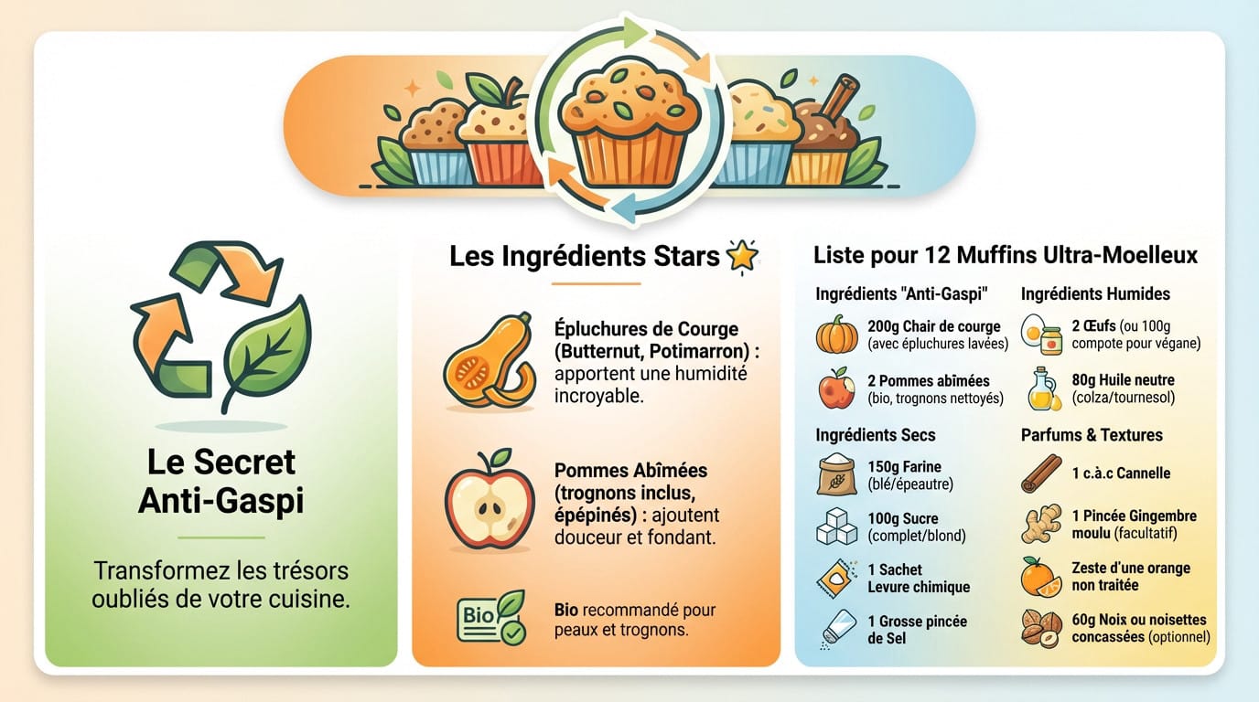 Muffins moelleux anti-gaspillage aux épluchures de courge et pommes