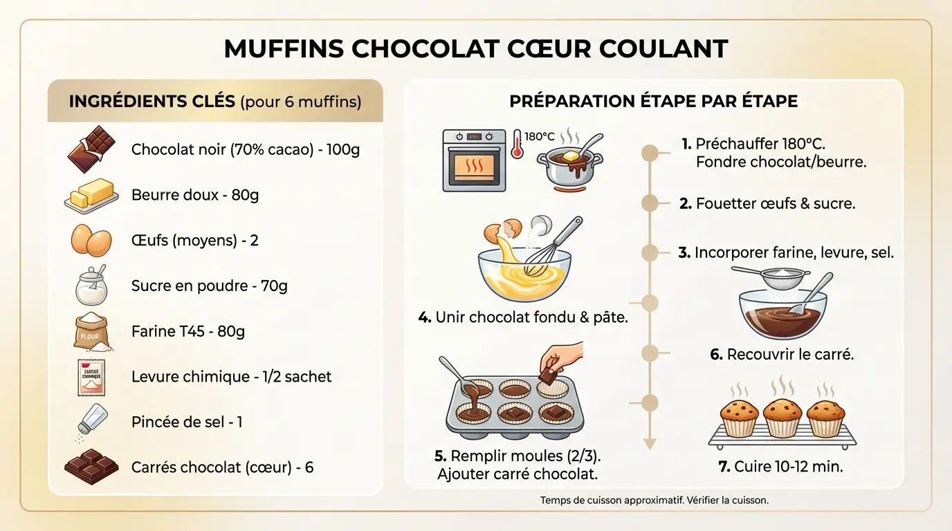 Muffins au chocolat chauds avec un cœur fondant et coulant