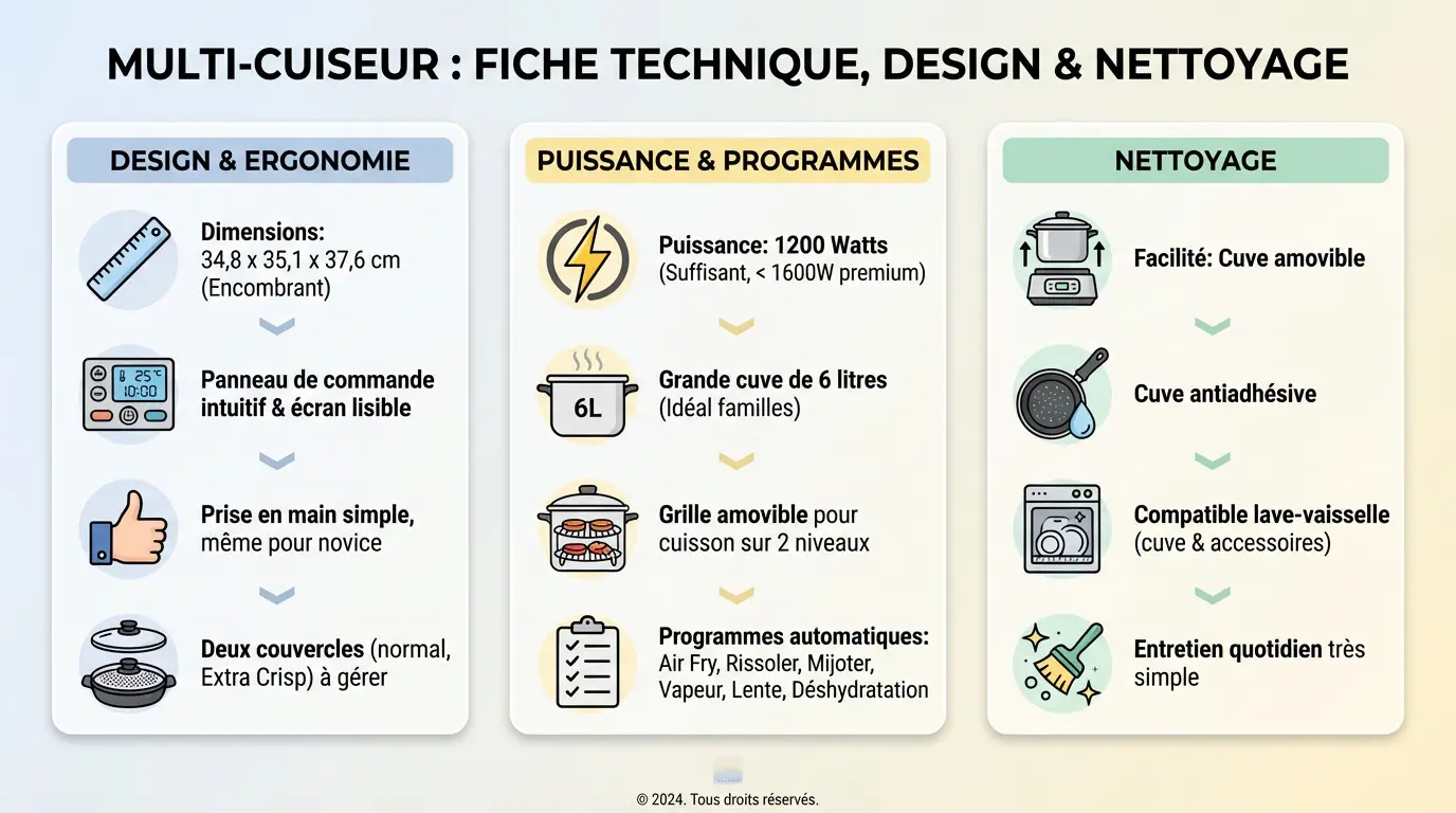 Vue détaillée de la cuve amovible et des accessoires du Moulinex Multicook & Fry