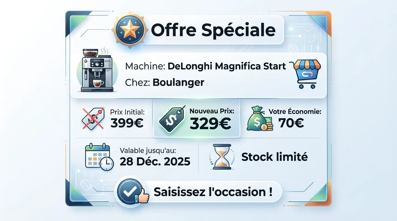 Machine à café DeLonghi Magnifica Start en promotion chez Boulanger avec grains de café frais