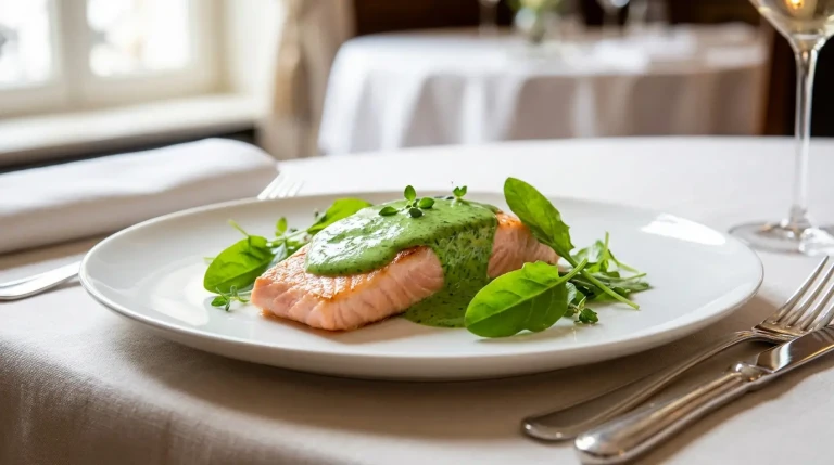 Saumon sauce verte et épinards frais