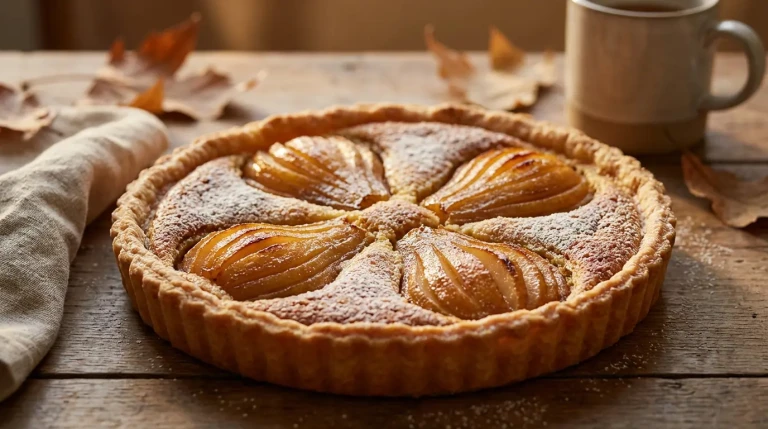 Tarte aux poires maison sur table en bois