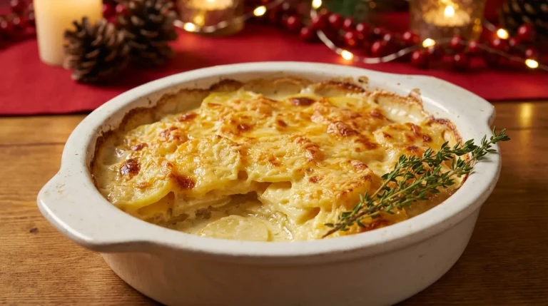 Gratin dauphinois doré dans plat en céramique