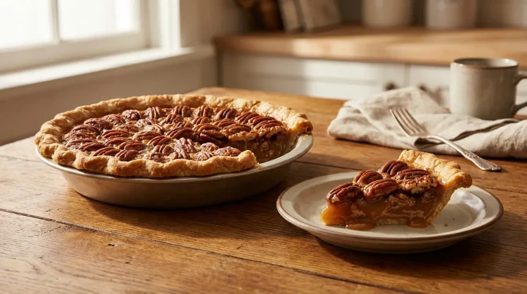 Tarte aux noix de pécan sur table en bois