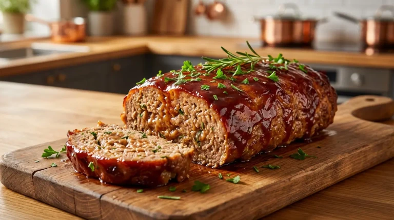 Pain de viande glacé sur planche de bois