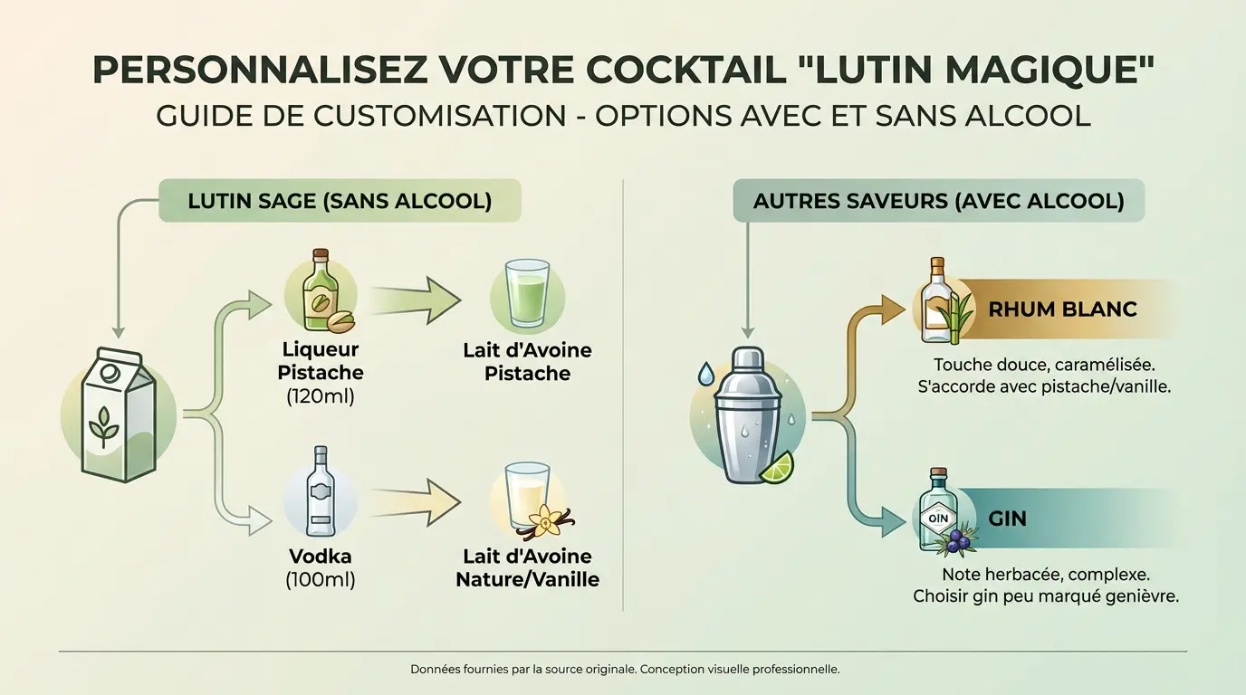 Variantes du cocktail lutin magique pistache mousse vanille avec et sans alcool