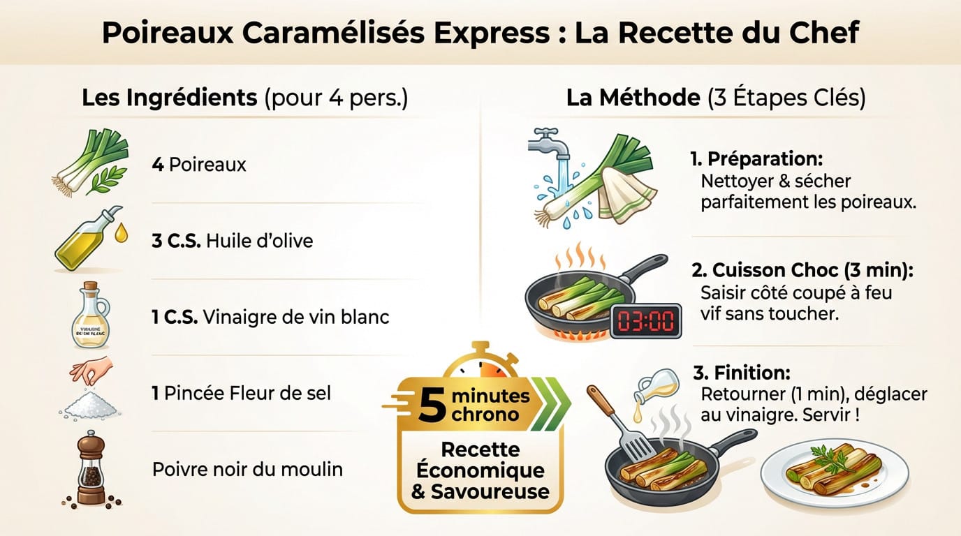Poireaux caramélisés dorés à la poêle, fondants à l'intérieur