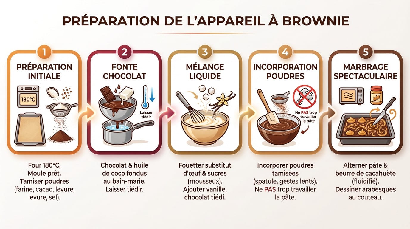 Préparation de l'appareil à brownie chocolat et beurre de cacahuète