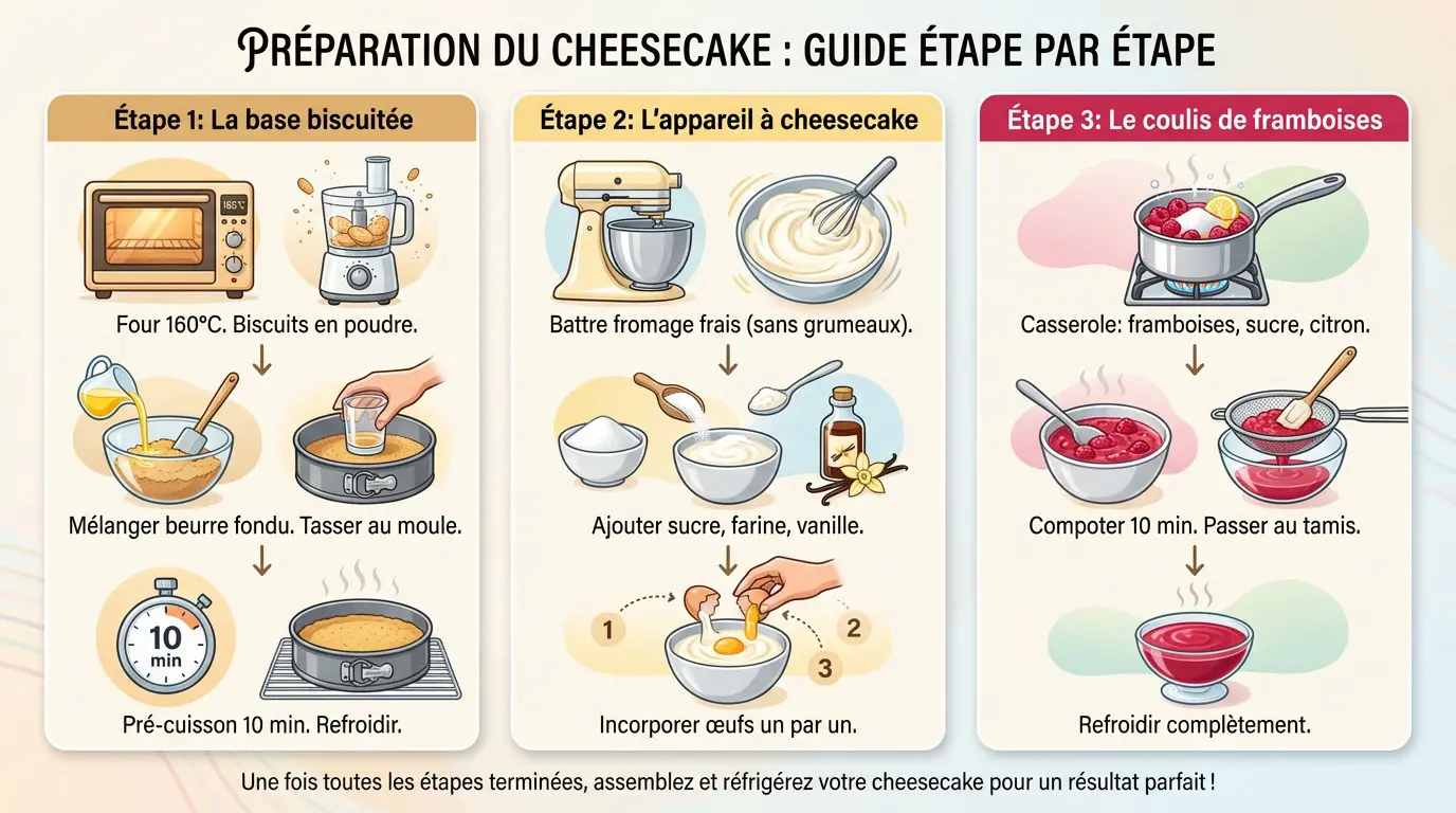 Préparation des ingrédients pour le cheesecake aux framboises