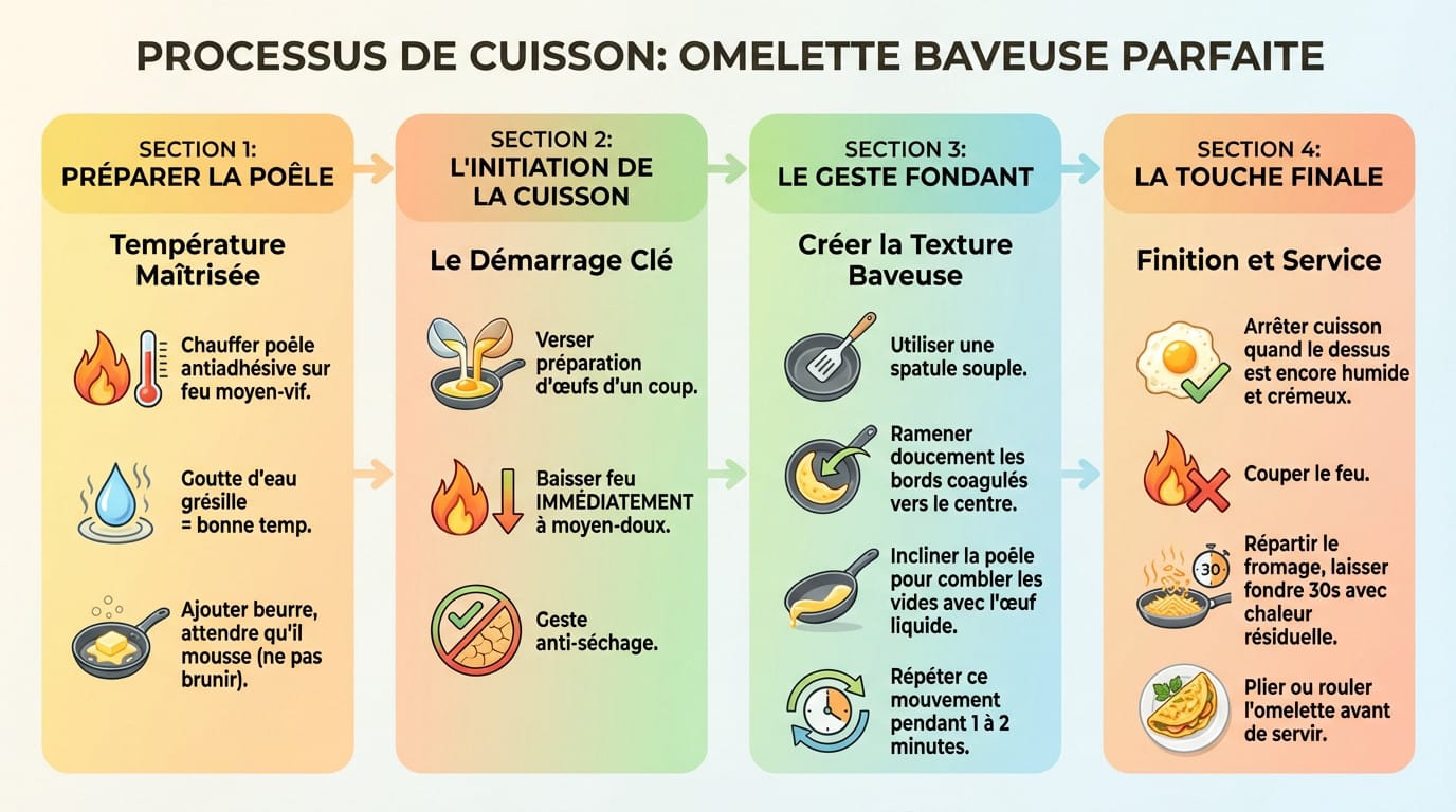 Technique de cuisson omelette baveuse poêle antiadhésive