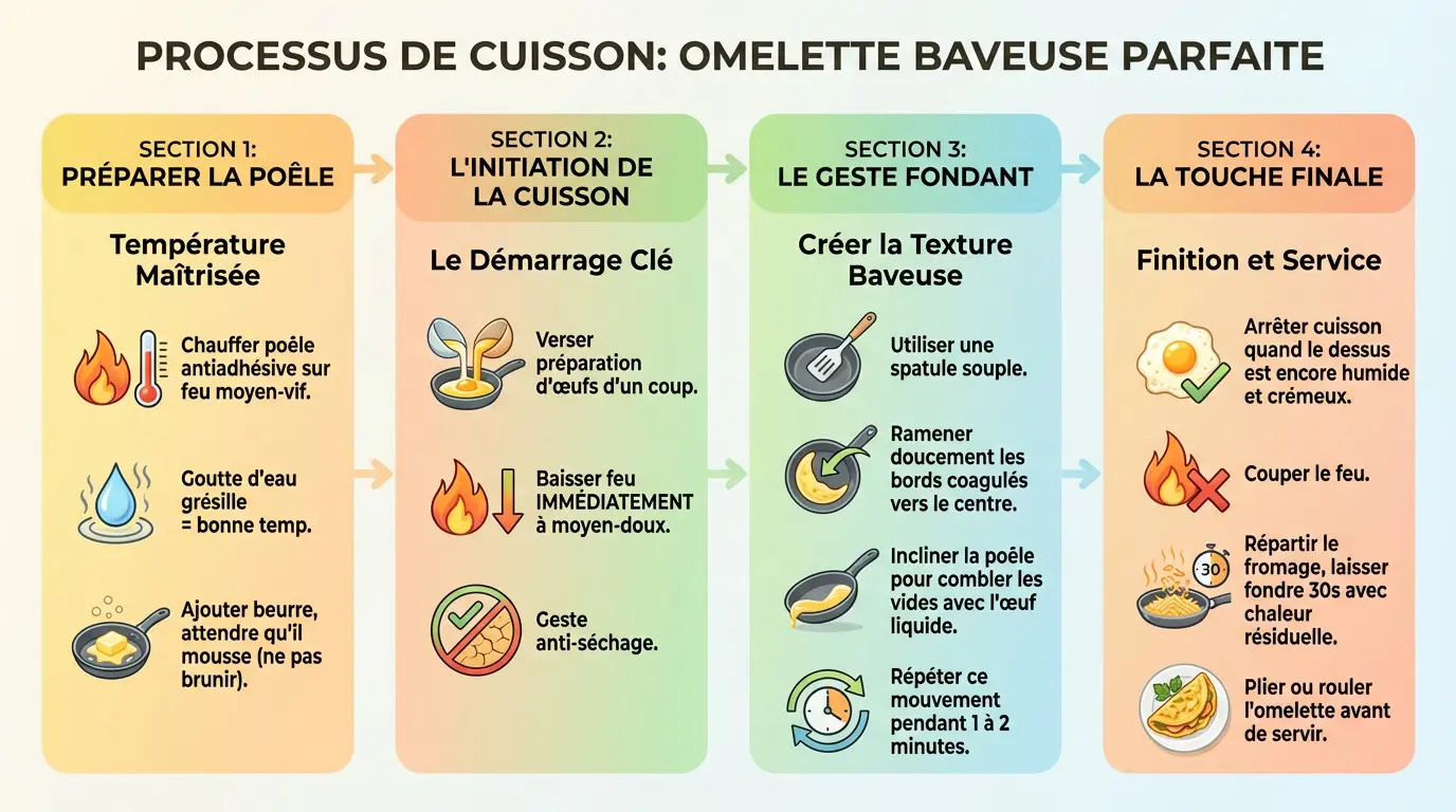 Technique de cuisson omelette baveuse poêle antiadhésive