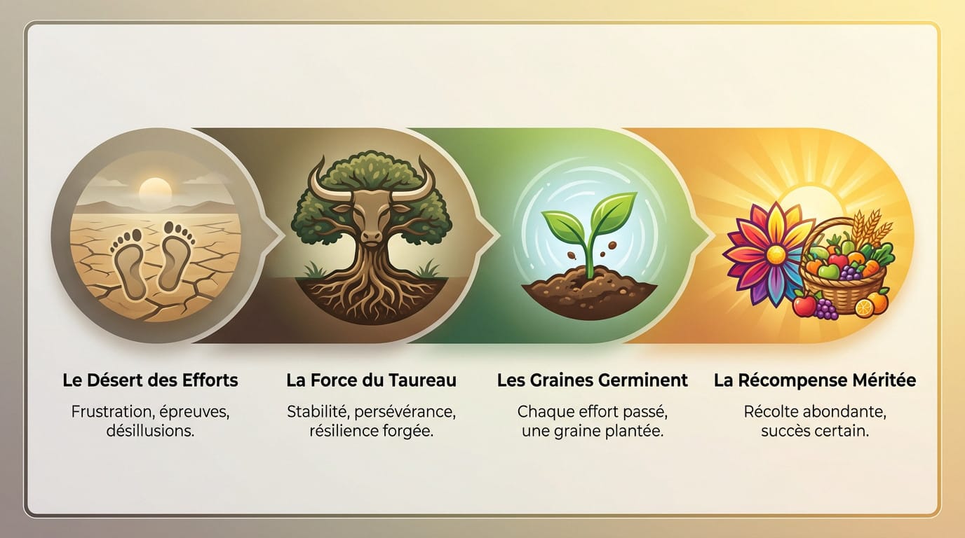 Illustration symbolique de la résilience du Taureau passant de l'aridité à l'abondance