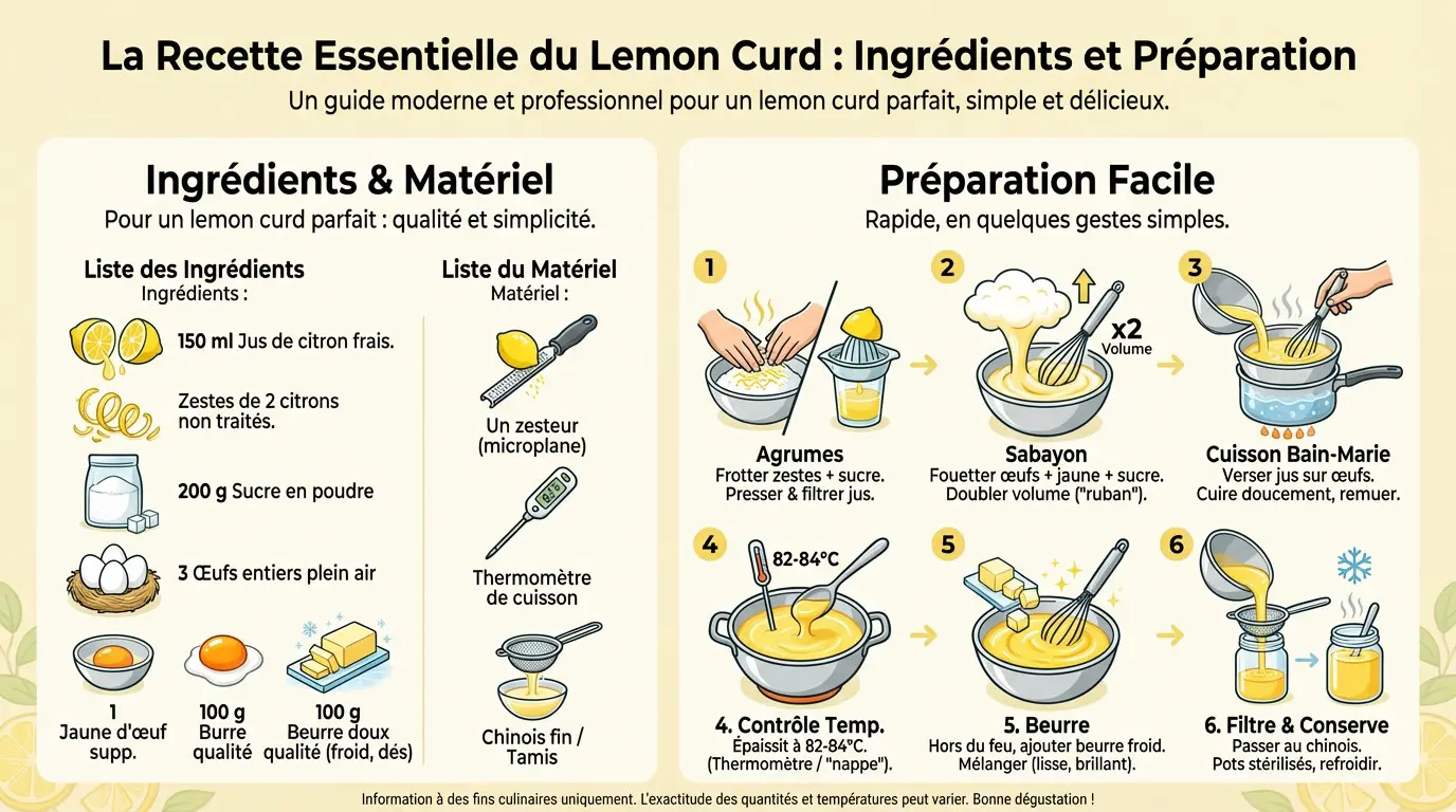 Ingrédients frais et préparation d'un lemon curd maison onctueux