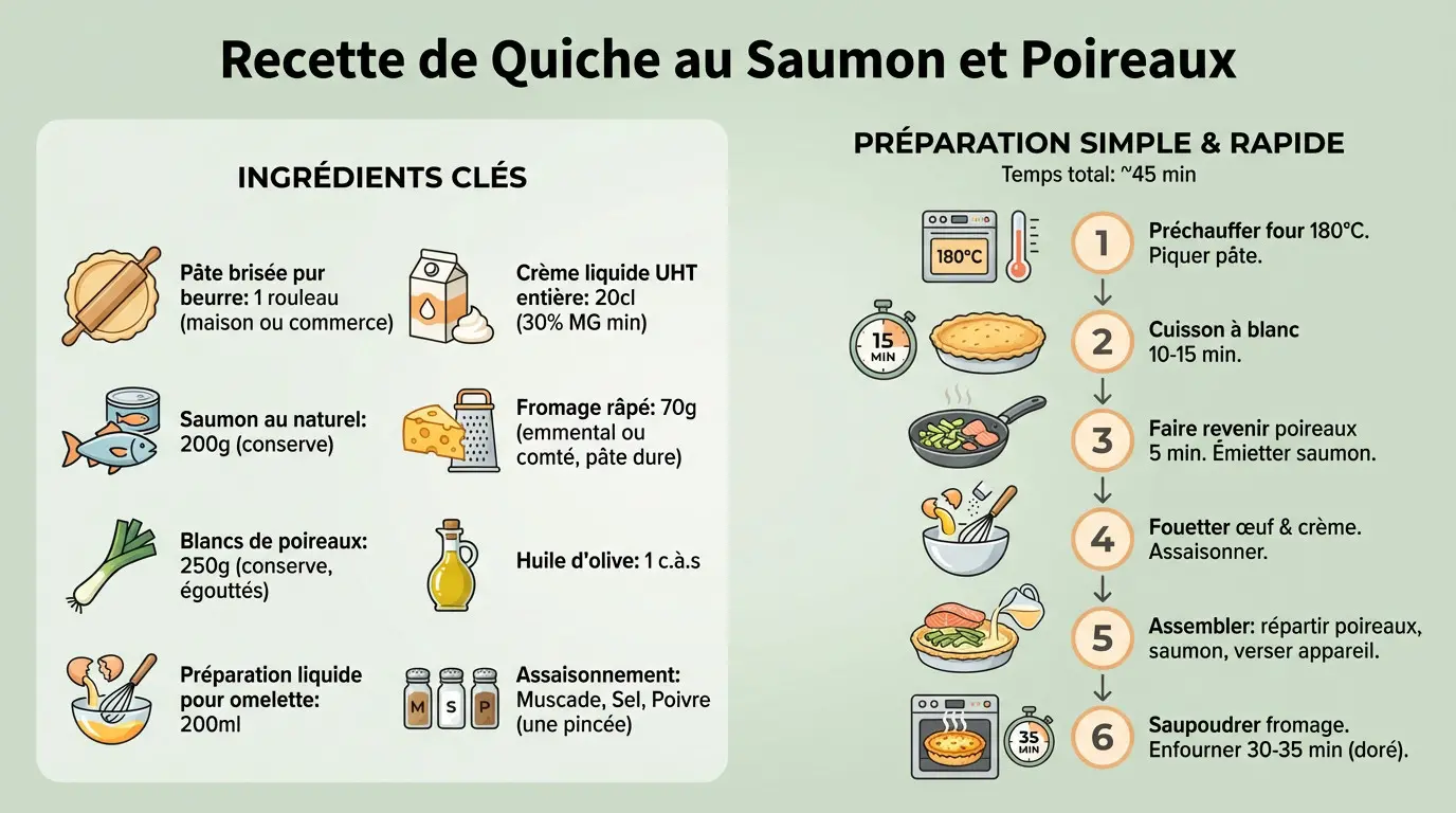 Quiche saumon poireaux moelleuse et dorée prête à être dégustée
