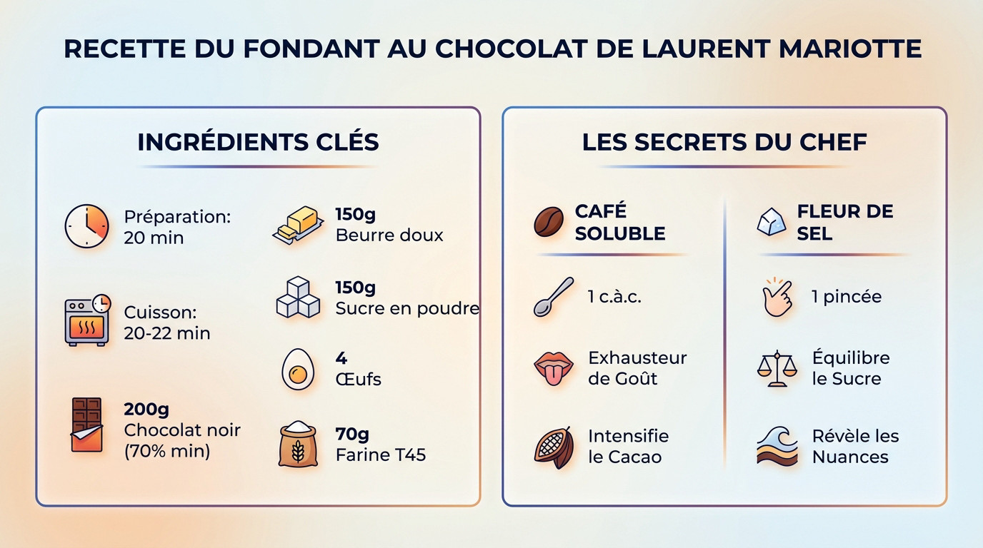 Gâteau fondant au chocolat de Laurent Mariotte avec une texture dense et humide