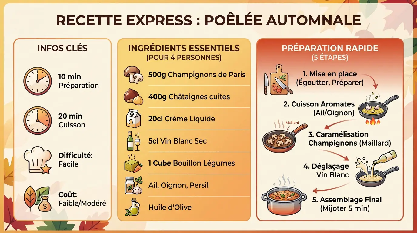 Poêlée automnale de champignons et châtaignes dans une sauteuse