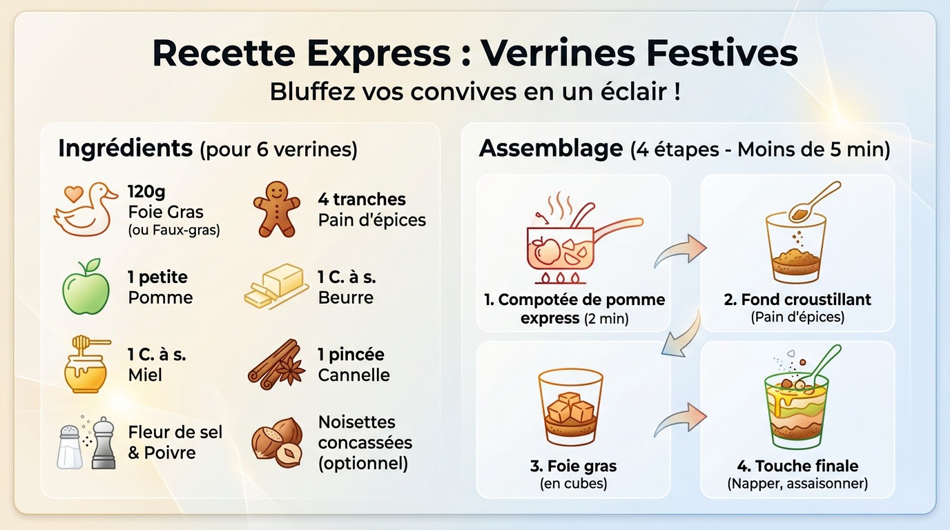 Verrines de foie gras aux pommes et pain d'épices prêtes en 5 minutes