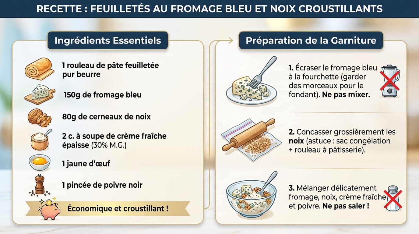 Roulés feuilletés apéritifs au fromage bleu et noix dorés et croustillants