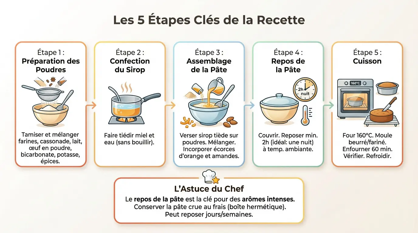 Préparation de la recette pain d'épices alsacien et mélange des ingrédients