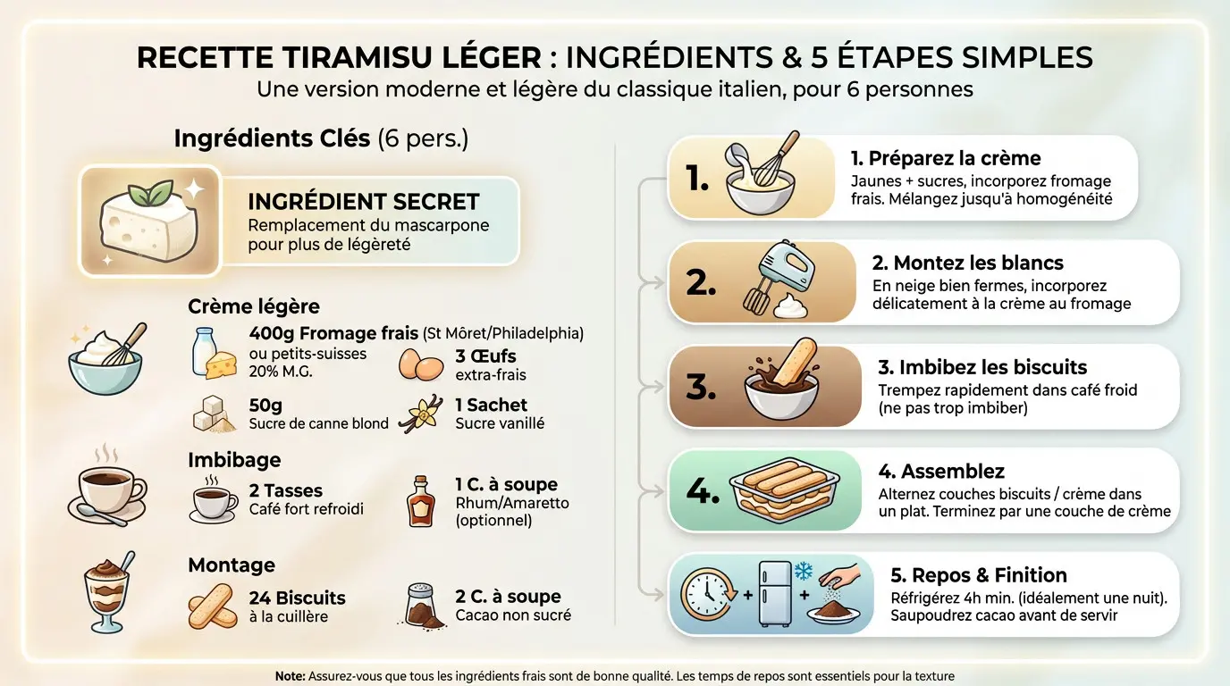 Ingrédients et étapes de préparation du tiramisu allégé sans mascarpone