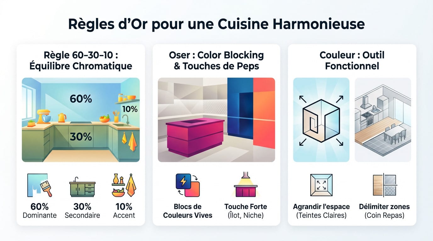 Application concrète de la règle 60-30-10 dans une cuisine moderne