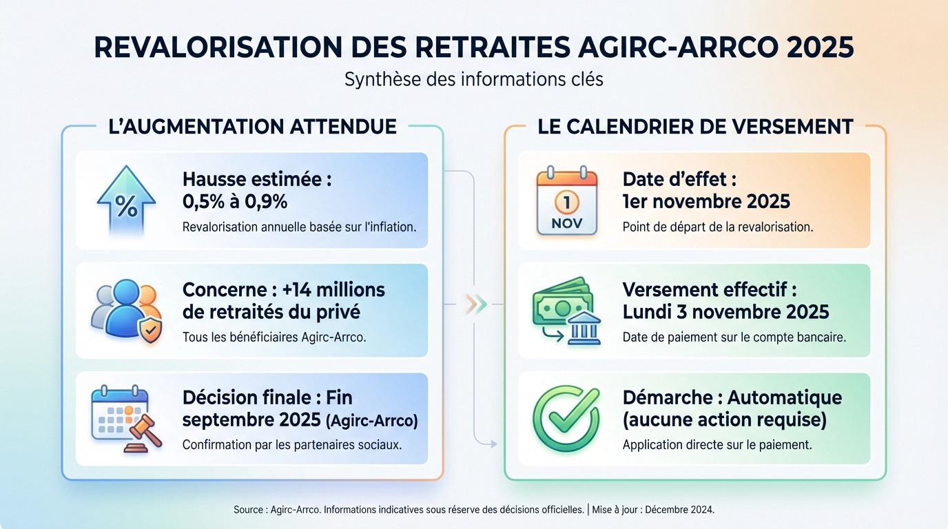 Graphique prévisionnel de la revalorisation des pensions Agirc-Arrco pour novembre 2025