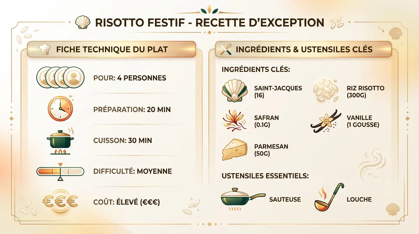 Dressage élégant d'un risotto saint jacques safran vanille