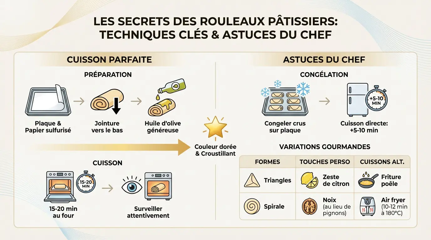 Roulés pâte filo feta épinards dorés et croustillants sur une plaque de cuisson